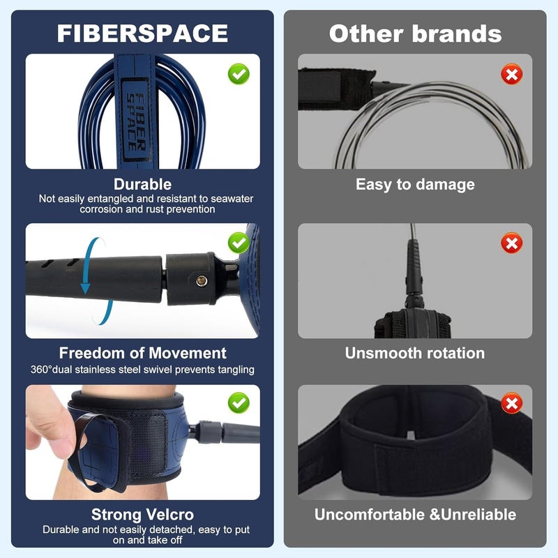 FIBER SPACE Premium Surf Leash. High Resistance Lightweight, for All Types of Surfboards. 6/9 feet-5 Colors. - Image 4